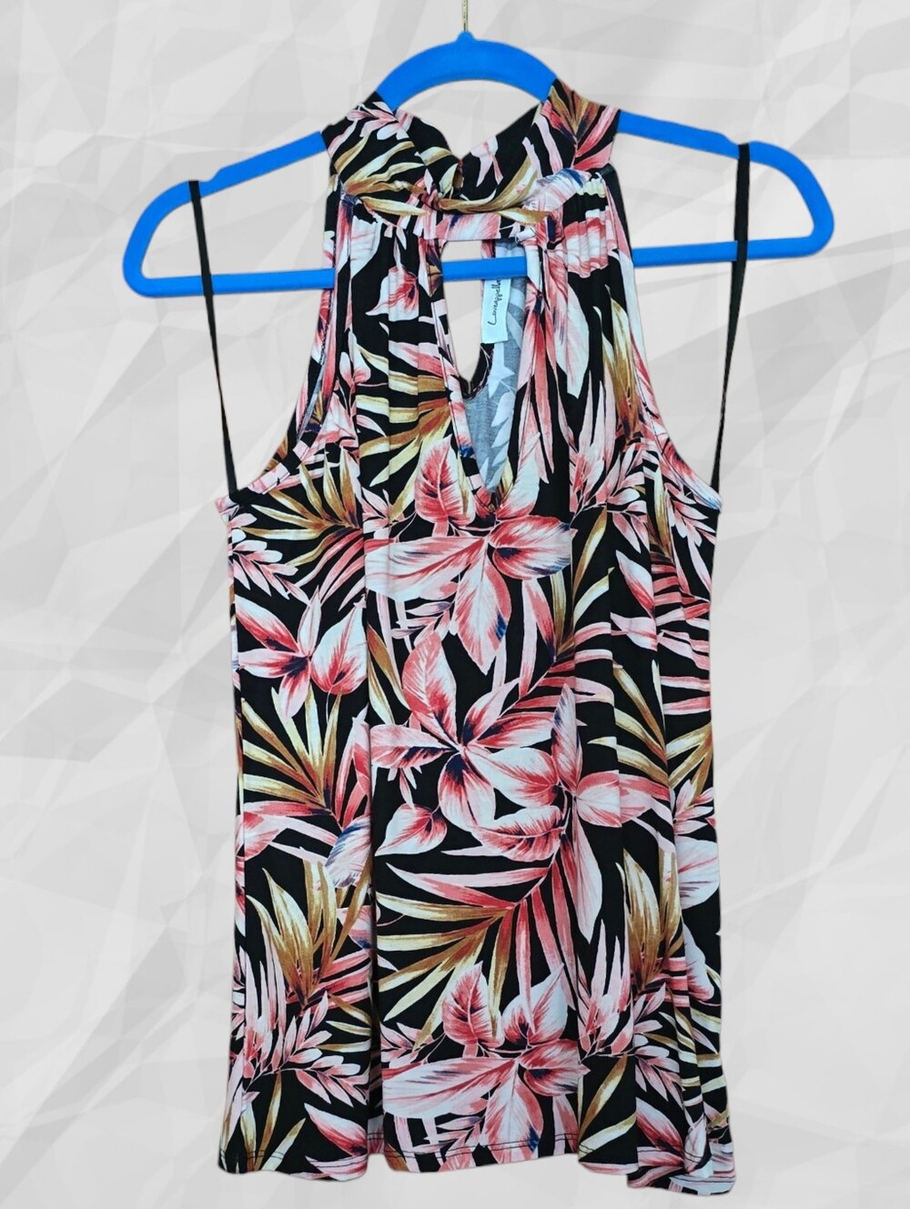 Loveappella Palm Print Halter Neckline Top